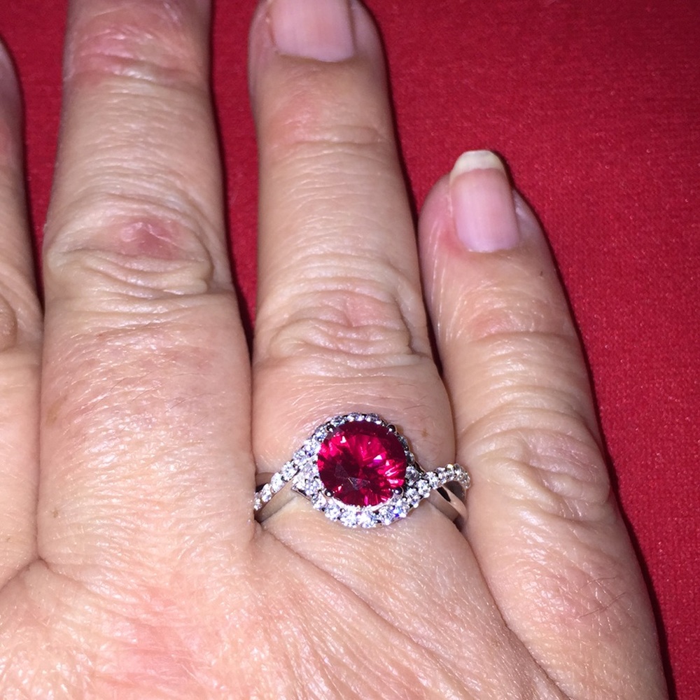 Lab created Ruby and White Diamond Simulants ring